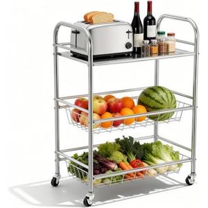 CHAIRABLE Carrello a 3 ripiani, carrello da cucina con rotelle, scaffale mobile in metallo, carrello di servizio