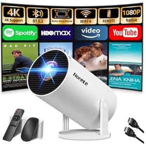 Nonete Proiettore 1080P FHD [2026 Upgraded] Mini Proiettore Portatile 4K con WiFi 6 BT 5.2 Videoproiettore Supporta Rotativo a 270°Projector Auto Keystone TV Stick/USB/HDMI/PC con Cavo HDMI & Mouse, Nero