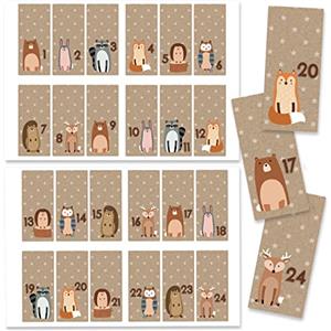 PaPIerDraCHeN 24 numeri del calendario dell'Avvento adesivi - rettangolari - marrone No 34 - adesivi per crafting e decorazione - di Papierdrachen
