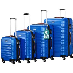 PROVITERA Set 4 Valigie Rigide in ABS con Manico Telescopico Gel e 4 Ruote Easy Roll, Trolley Blu con Serratura a Codice
