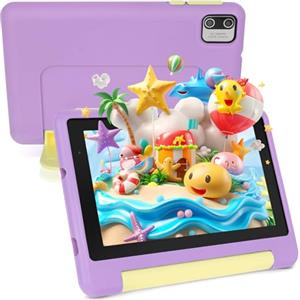 MUISOO Tablet per bambini, tablet da 7 pollici per bambini, 8 GB di RAM + 64 GB di ROM, espandibile fino a 128 GB, controllo parentale, software per bambini preinstallato, doppia fotocamera (viola)