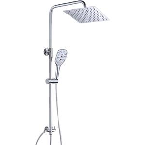 JOHO Colonna Doccia in Acciaio INOX senza Miscelatore Termostatica, Asta Doccia Saliscendi con Soffione e Doccetta, Set Doccia a Pioggia con Soffione 20x20 cm Cromo