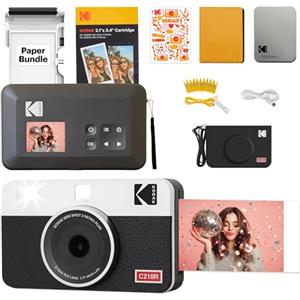 KODAK Mini Shot 2 Retro Fotocamera Digitale Istantanea & Stampante Fotografica 2-in-1 5,3 x 8,6 cm, 38 Fogli, Fotocamera Portatile con Stampa, Stampante per iOS & Android, Sublimazione 4PASS, Bianca