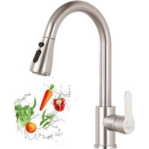 UKEEYO Rubinetto Lavello Cucina, Miscelatore Cucina Ad Alta Pressione Con Doccia Retrattile, Rubinetti Cucina Regolabile Singolo Controllo, Acciaio Inossidabile