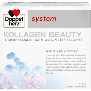 Doppelherz system KOLLAGEN BEAUTY - Integratore Alimentare per la Pelle con Peptidi di Collagene, Estratto di Açai, Biotina, Vitamina A, C ed E, Zinco e Rame - Senza Glutine e Lattosio - 30 Fiale
