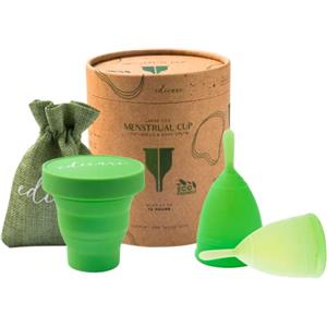 Edicare, Coppetta Mestruale, 2 Coppette Mestruali, 1 Sterilizzatore, 1 Borsa da Trasporto, Silicone di Grado Medico, Morbido, Ecosostenibile, Riutilizzabile (S - Organic Edition)