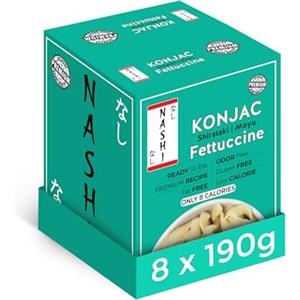 KETO SKINNY Fettuccine Nashi Shirataki Konjac - Senza odori, a basso contenuto calorico e senza grassi, adatte per vegani, pasto istantaneo adatto al cheto con glucomannano | Pronti da Mangiare (8×190g)