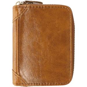 LJCZKA Porta Carte Credito Portafoglio per Donna Uomo, Cerniera Custodia per Carte Piccolo Portatessere in Pelle Fisarmonica Slim Corto Portacarte (Marrone)