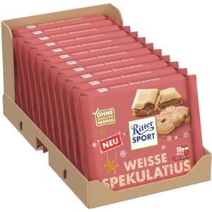 RITTER SPORT White Speculoos, Tavoletta di Cioccolato Bianco con Ripieno Cremoso di Biscotto Speculoos, Cacao 100% Certificato Sostenibile, 11 Pezzi da 100 g