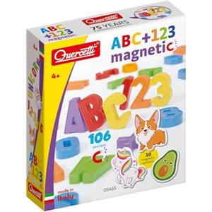 Quercetti ABC 123 Magnetic, Lettere e Numeri Magnetici per Bambini, Calamite Giochi Educativi 4 Anni, per Lavagna Magnetica, Giochi Magnetici per Bambini, Made in Italy