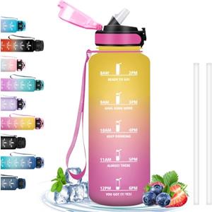 Grsta Borraccia 1,5 Litri, Motivazionale Senza Perdite, Palestra con Scala Temporale, con Cannuccia, Facile da Pulire, per Sport, Fitness, Trekking, Campeggio, Corsa