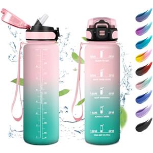 KollyKolla Borraccia Sportiva 1 Litro, Bottiglia Acqua con Indicatore del Tempo, con Filtro, Borraccia Motivazionale a Prova di Perdite, Facile Pulizia, Borraccia Palestra per Campeggio, Corsa, Viaggio