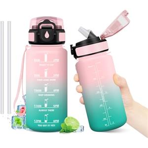 KollyKolla Borraccia 500ml, Bottiglia Acqua A Prova di Perdite, Bottiglia Riutilizzabile, Borraccie con Cannuccia e Marcatori Temporali, senza BPA, Borraccia Motivazionale per Bambini, Scuola, Ufficio, Yoga