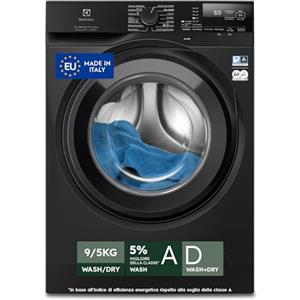 Electrolux EW7W295B Lavasciuga DualCare 700 con Tecnologia SensiCare+, 9 kg Lavaggio o 5 kg Asciugatura, 1400 Giri al Minuto, Lavaggio Rapido e Cesto CareDrum, 847x597x576 mm, Classe A/D, Nero