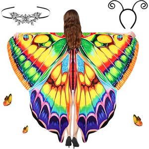 Aomig Mantella Farfalla, Farfalla Mantello Ali Costume con Maschera, Halloween Costume Scialle per Adulti, Cosplay Ali Donna per Festa Carnevale Danza Spettacolo Halloween