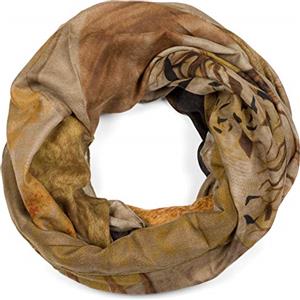 styleBREAKER Sciarpa Loop da donna con stampa di cervo e suddivisione geometrica, sciarpa tubolare multicolore, foulard 01017131, colore:Marrone-Beige