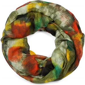 styleBREAKER Ladies Loop sciarpa da donna con disegno astratto a pennello, sciarpa tubolare multicolore, panno 01017130, colore:Verde-Arancione-Giallo
