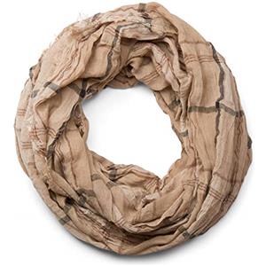 styleBREAKER Sciarpa ad anello con motivo a quadri, effetto stropicciato e con frange, di qualità e morbida, unisex 01018057, colore:Beige