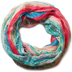 styleBREAKER sciarpa ad anello con motivo a righe e Paisley 01018004, colore:Turchese-Rosso