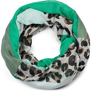 styleBREAKER Sciarpa ad anello da donna con stampa in fantasia animalier leopardata e superfici colorate in stile Color Blocking, sciarpa a tubo, foulard 01016182, colore:Verde-Menta
