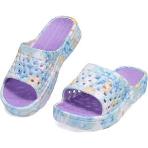 JOMIX Ciabatte Donna Estive con Motivo Floreale Sandali Plateau in EVA Leggera Pantofole da Mare e Piscina Antiscivolo Comodi per Casa e Esterno, WES260219, Viola, 38 EU