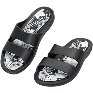 JOMIX Ciabatte Donna Estive Sandali Bassi con Doppia Fascia e Plantare Floreale Pantofole da Mare e Casa, Leggere e Antiscivolo in PVC, WES260454, Nero, 36 EU