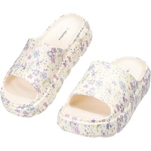 JOMIX Ciabatte Donna Estive con Zeppa Pantofole Fascia Larga in EVA con Stampa Floreale Sandali Plateau Leggeri e Antiscivolo per Casa Mare e Piscina, WES260200, Fiori Viola, 35-36 EU