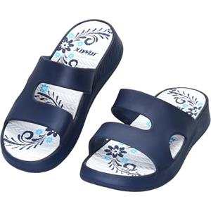 JOMIX Ciabatte Donna Estive Zeppa Pantofole Stampa Floreale in Gomma EVA per Casa Mare Spiaggia Piscina Doccia Comode Leggere Antiscivolo (WES260261, Navy, 39 EU)