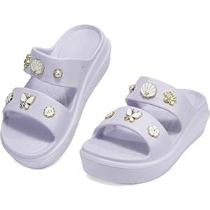 JOMIX Ciabatte Donna Estive Platform Pantofole con Decorazioni Farfalla Conchiglia Sandali per Doccia Piscina Spiaggia Mare Casa Morbide Antiscivolo Leggere in Gomma EVA (WEF260104, Viola, 38/39 EU)
