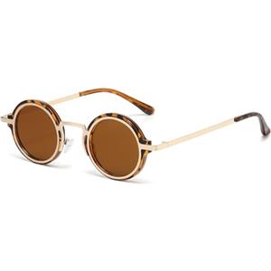 LJCZKA Occhiali da Sole Retrò Rotondi per Uomo Donna Piccoli Rotondo Occhiali da Sole Montatura Metallo Classici Vintage Moda Protezione UV400 (Oro Tartaruga Marrone)