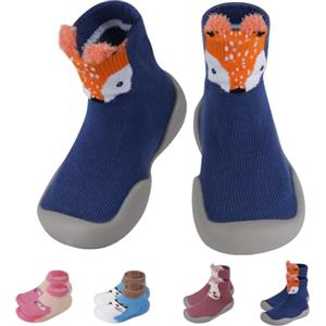 Aolso Scarpe Calzino per Bambini,Scarpine Primi Passi,Antiscivolo Scarpe Primi Passi Bimbo con Suola in Gomma,Unisex Scarpine Bambino con Cartone Animato-Volpe (20/21)