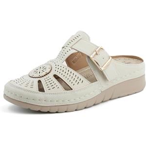 JOMIX Sandali Comodi Ortopediche Donna Estive con Zeppa Bassa Scarpe Aperte per Piedi Gonfi Larghi Pantofole da Casa per Signora con Tomaia Traforata Traspirante WOX250650 Beige 39