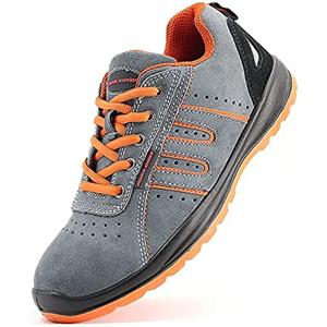 JOMIX Scarpa Antinfortunistica Uomo Donna Unisex S1P SRC Scarpe da Lavoro Cantiere Magazzino Antiscivolo ITG1459 (Grigio Arancione, 39)