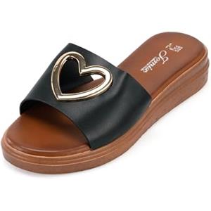 JOMIX Ciabatte Donna Estive con Cuore in Metallo Sandali Bassi Comodi Pantofole Eleganti per Spiaggia Mare Casa e Tempo Libero WFC250357 Nero 37