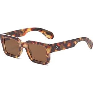 LJCZKA Occhiali da Sole Quadrati per Donne Uomo, Occhiali da Sole Rettangolari Spesse Retrò Moda Vintage Classici Occhiali con Protezione UV400 (Leopardo Marrone Marrone)
