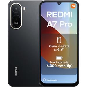 Xiaomi REDMI A7 Pro Smartphone 4+128GB, Display immersivo 6,9", Batteria 6000 mAh(tip), Processore Octa-core, Doppia fotocamera AI da 13MP, Nero, Garanzia 2 anni + 1 anno extra, Caricatore non incluso