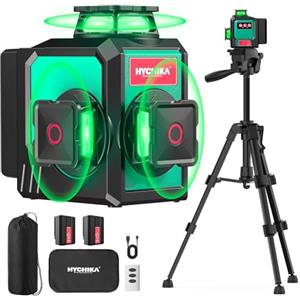 HYCHIKA BETTER TOOLS FOR BETTER LIFE HYCHIKA Livella Laser Autolivellante 3x360°, Livello Laser con Treppiede, 2 x 3000mAh Batterie, 1 Cavo di Ricarica, 2 Borse in Tessuto e 1 Telecomando, IP54
