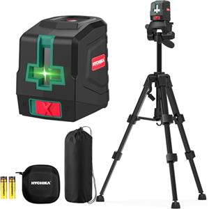 HYCHIKA BETTER TOOLS FOR BETTER LIFE HYCHIKA Livella Laser Autolivellante con Treppiede - Livello Laser Verde a Croce ad Alta Visibilità, Modalità Auto/Manuale, Attacco 1/4", 2 Batterie AA e Custodia per Fai da Te