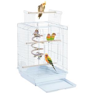 Yaheetech Gabbia per Uccelli Pappagalli Inseparabili Voliera in Metallo con Tetto Apribile Posatoio in Legno e Giocattolo 40 x 40 x 58 cm Bianco