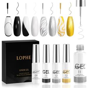 LOPHE Liner Smalto Semipermanente Unghie, 4 Colori Gel Liner Smalto Set con Pennello Sottile, Smalto Per Gel, Soak Off UV/LED per Donne Casa Fai Da Te Salone Manicure Regali(8 ML)