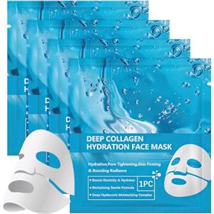 LOPHE Maschera Collagene Viso, 4 Pezzi Bio Collagen Real Deep Mask, Maschera per il Viso Idratazione Intensa, Mirato Alla Pelle Secca, Opaca e Non Compatta