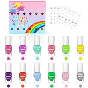 LOPHE Smalto per Unghie per Bambini, Set di Smalti Peel-Off a Base d'Acqua 12 Pezzi, Smalto Bambina Non Tossico per Ragazze, Regalo per Bambini, 4ML, con Adesivi (B)