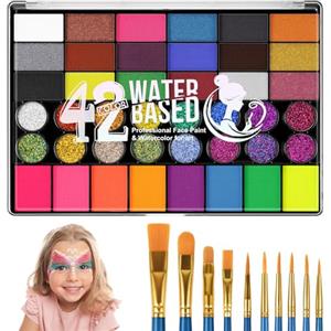 LOPHE Truccabimbi Kit, 42 Colori Truccabimbi Kit Anallergici Atossici con 10 Pennelli, Trucca Bimbi, Truccabimbi, Adatto per Halloween, Carnevale, Party, Natale