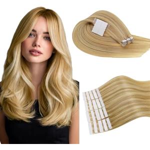 RUNATURE Extension Biadesive Capelli Veri Biondo Evidenziato Extension Capelli Veri Biadesivo 40cm 50g 20pcs #16P24