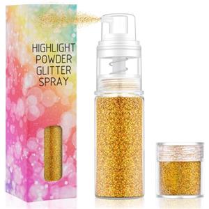 AOOWU Glitter Spray, Glitter Corpo e Capelli con 1 Ricarica, Spray Glitterato Glitter Polvere Trucco, Polvere Ultrafine Glitter per Halloween, Club, Feste, 17g(Oro laser)