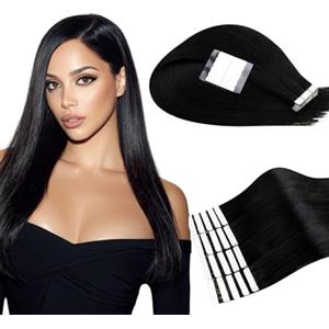 RUNATURE Extension Biadesive Capelli Veri Nero 20 Pezzi 25cm Invisibile Extension Capelli Veri Biadesivo 30g #1