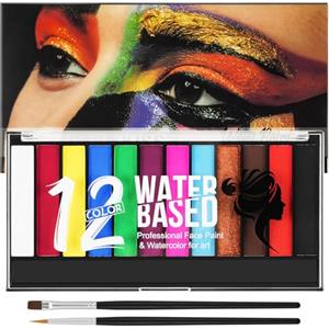 LOPHE Body Paint, 12 Colori Face Paint Pittura Corpo e Viso con Spazzola, Truccabimbi Kit Trucco Viso Halloween per Feste, Coloranti Naturale e Sicuro