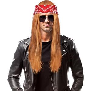 AOMIG Discoteca Parrucca Costume '90 Anni '70 e '80, Parrucca in Metallo Pesante con Bandana, Retina per Parrucca, per Cosplay Halloween Costume a Tema Feste