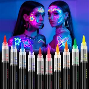 LOPHE Fluorescenti Matite Trucco per Viso e Corpo, 10 Colori Lavabile UV Fluorescente Colorato Neon Kit, Pittura Corpo Sicuro e Non Tossico per Feste, Cosplay, Halloween e Natale(A)