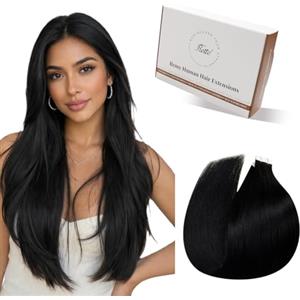 Hetto Extension Capelli Veri Biadesivo Nero - Remy Capelli Umani Tape Estensioni, Invisibile Adesive, Look Naturale per Uso Quotidiano 20pcs 30g 30cm